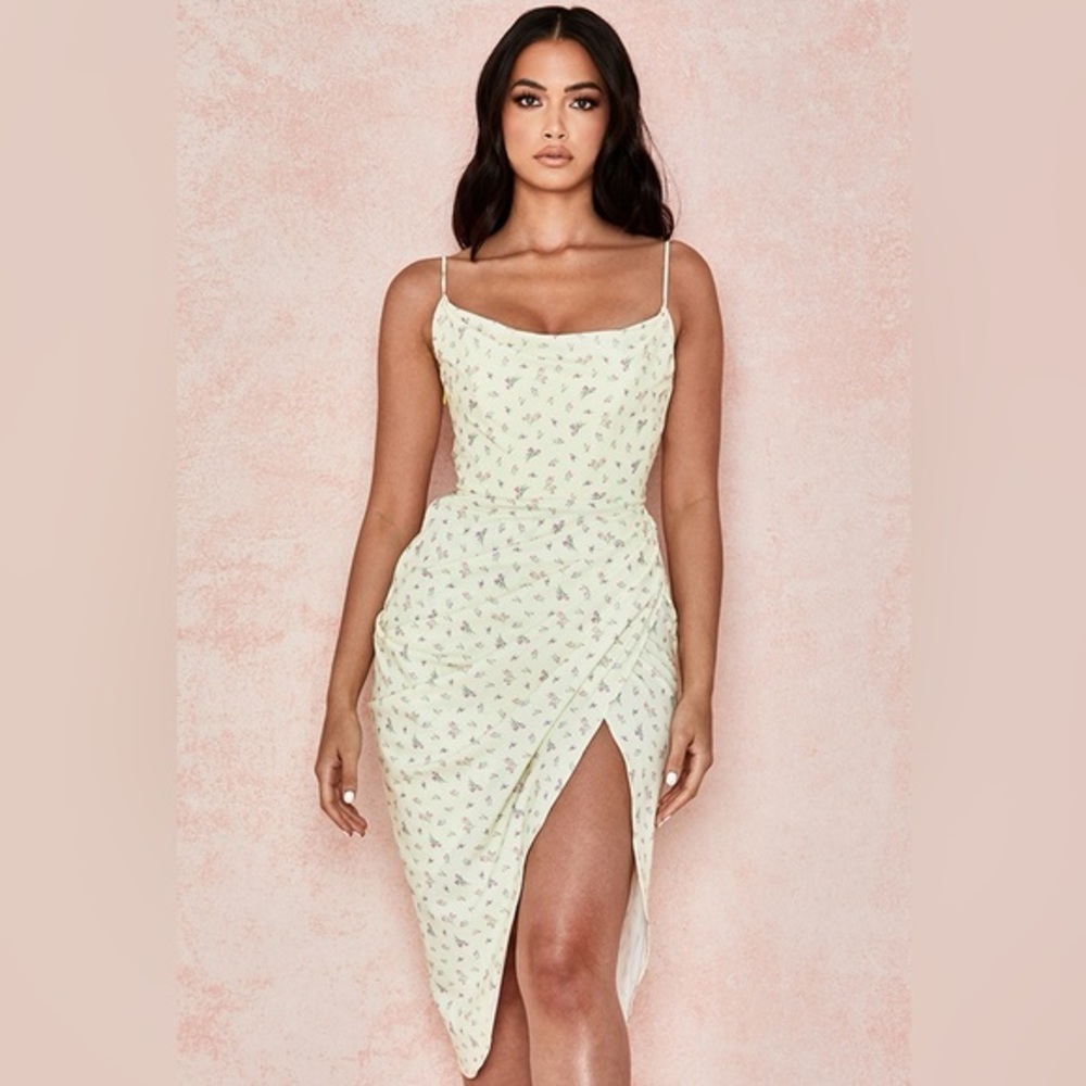 House of CB Daniella Lemon Floral Balcony Corset Dress Yellow Size Extra Small